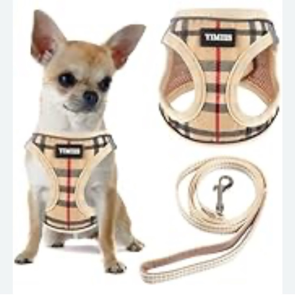 (Suredoo) Plaid Dog Harness and Leash Set